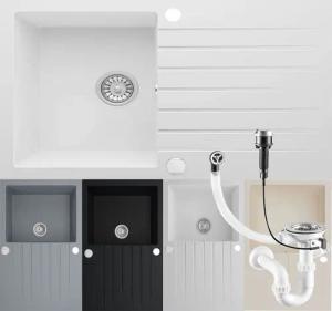 Homeline Granitspüle LADY Granitspüle Küchenspüle Siphon Einbauspüle Spülbecken Spüle, rechteckig, 76/44 cm, Granitspüle, (Granitspüle mit Ablaufgarnitur, 1 St., Mit Zubehör), Variabel