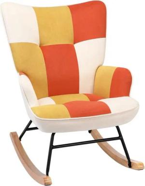 HomeMiYN Schaukelstuhl HOMEMiYN Schaukelstuhl Wohnzimmer mit Metallgestell und Holzsockel, Aus holz