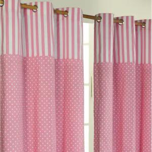 Homescapes Gardine Gardinen Polka Dots & Streifen rosa 2er Set 137 x 117 cm