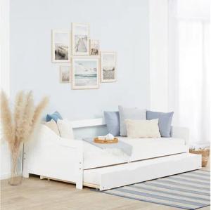 Homestyle4u Ausziehbett 90x200 Holz Gästebett mit Ausziehfunktion 2 Liegeflächen Doppelbett (Komplett-Set mit 2x Lattenrost), 2x 90x200, 2 Personen/Kinder, Stauraumbett, ausziehbar