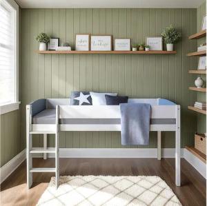 Homestyle4u Hochbett 90x200 Kinderbett Weiß Leiter Rausfallschutz Holzbett Treppe Kinder (ohne Lattenrost) stabil, platzsparend, Kiefer