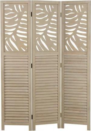 Homestyle4u Paravent Raumteiler Holz Beige Trennwand Sichtschutz Blattmuster Indoor Motiv (3-teilig), 3-teilig, faltbar