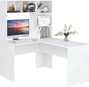 Homfa Schreibtisch, Eckschreibtisch L-förmig, Computertisch Bürotisch weiß 152cm