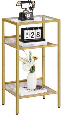 Hoobro Beistelltisch (Telefontisch 3-stöckig aus Glas & Metall, Beistelltisch Goldfarben), 40×30×75 cm