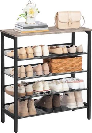 Hoobro Schuhregal 5-lagiges Schuhschrank, Verstellbares Schuhablage, Metall, Eingang, Korridor