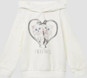 Hoodie mit Frontprint und Schmucksteinen