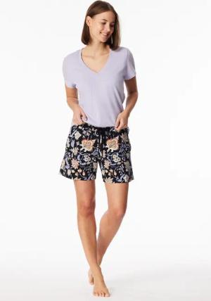 Hose kurz Palmen Blumen schwarz - Mix+Relax 42