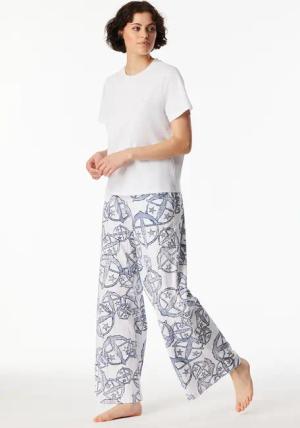 Hose lang Statement-Druck weiß-blau - SCHIESSER 150 Years 34
