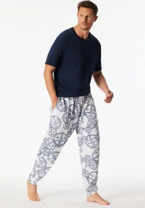 Hose lang Statement-Druck weiß-blau - SCHIESSER 150 Years 48