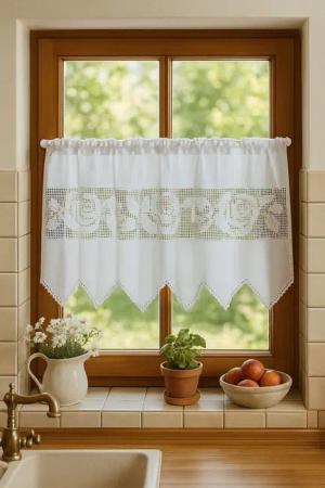 HOSSNER - ART OF HOME DECO Scheibengardine 55x125 cm (1 St), blickdicht, Baumwolle, Vintage, Romantische Stickerei