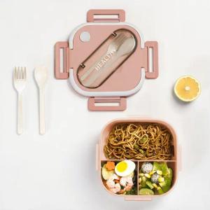 HT Lunchbox Lunch-Behälter (3 Fächer), Auslaufsicher & BPA-frei-mit Besteck, für Kinder und Erwachsene Brotdose mit Fächern