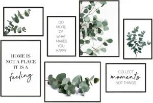 Hyggelig Home Poster Eukalyptus, Premium Poster Set OHNE & MIT Rahmen, 7 Wandbilder Moments, Pflanze (Set, 7 St), Collage Home is a Feeling Qualitätsdruck knickfrei