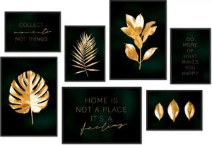 Hyggelig Home Poster Gold Schwarz - Premium Poster Set OHNE & MIT Rahmen - 7 Wandbilder, Pflanze (Set, 7 St), Collage Moments, Qualitätsdruck auf dickem Papier