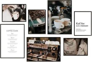 Hyggelig Home Poster Kaffee, Premium Poster Set OHNE & MIT Rahmen - Wandbilder Coffee Guide, Genuss (Set, 7 St), Collage für Küche, Qualitätsdruck dickes Papier