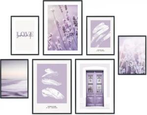 Hyggelig Home Poster Lavendel - Premium Poster Set OHNE & MIT Rahmen - 7 Wandbilder lila, Pflanzen (Set, 7 St), Collage Love, Qualitätsdruck auf dickem Papier