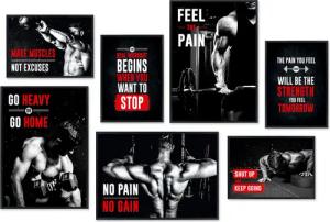 Hyggelig Home Poster Sport Motivation - Premium Poster Set OHNE & MIT Rahmen - 7 Wandbilder, Sprüche (Set, 7 St), Collage Fitness, Qualitätsdruck auf dickem Papier
