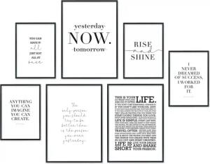 Hyggelig Home Poster Zitate Motivation - Premium Poster Set OHNE & Rahmen - 7 Wandbilder, Sprüche (Set, 7 St), Collage rise & shine, Qualitätsdruck dickes Papier