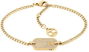 ID Tag Damenarmband mit Kristallen, Edelstahl, IP Gold