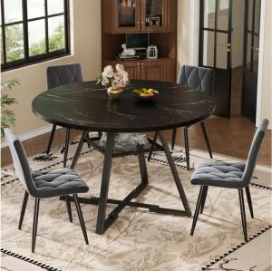 i@home Esstisch Runder Esstisch, Küchentisch (1 Tisch), (1 Stück), golden/schwarz Metallbeine Marmoroptik Schwarz/Weiß