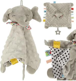 Ikonka Schmusetuch BabyGlück Elefant Kuscheltuch mit Beißring und Raschelpapier, (Baby Elefant Schnuffeltuch mit Knisterfolie, Schmusetuch Schnuffeltuch für Baby mit Beißring), niedlicher weiches Schmusetuch ideal zum schlafen