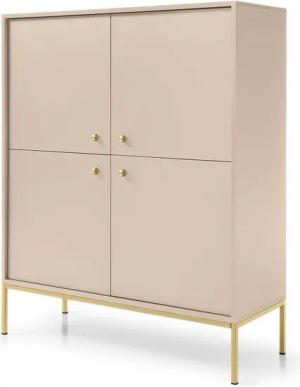 Lomadox Highboard MALAGA-160, in sandbeige, Fußgestell goldfarben, goldene Griffe