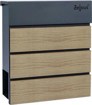 Zelsius Wandbriefkasten Briefkasten Wood mit Zeitungsfach, RAL7016 Anthrazit, Holzoptik, Integrierter Soft-Close Mechanismus, Absenkautomatik