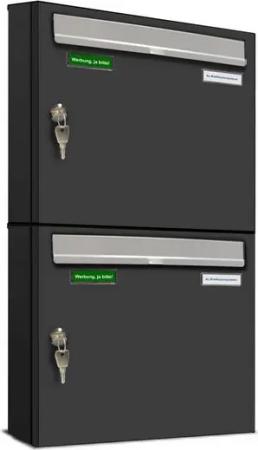 AL Briefkastensysteme Wandbriefkasten 2 Fach Premium Briefkasten A4 in RAL 7016 Anthrazit Grau wetterfest