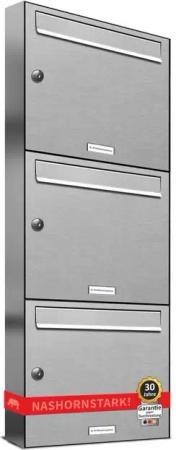 AL Briefkastensysteme Wandbriefkasten 3 Fach Premium Edelstahl Briefkasten Post A4 modern robustwetterfest
