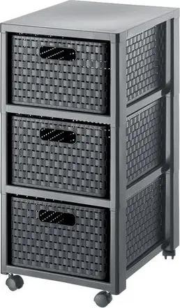 ROTHO Aufbewahrungsbox Country Rollcontainer mit 3 Schubladen in Rattan-Optik