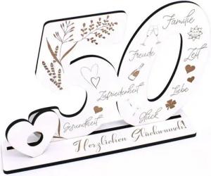 Dekolando Deko-Buchstaben Aufsteller Zahl 50 Geburtstag Herzlichen Glückwunsch Geldgeschenk (weiß, 3tlg), 17 x 24 cm