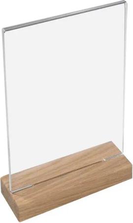 HMF Einzelrahmen 4694 Acryl Tischaufsteller, für 1 Bilder (1 St), T-Ständer mit Holzfuß aus Eichenholz, DIN A4 Hochformat, Glasklar