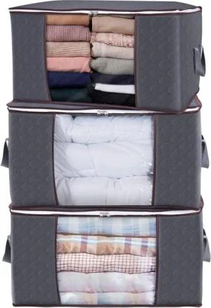 Blusmart Unterbettkommode Aufbewahrungstasche für die Kommode unter dem Bett (Faltbare Aufbewahrungstaschen für Kleidung im 3er-Pack, Umzugskarton zur Aufbewahrung von Kleidung), Unter Bettdecke Kleidung Bett Kleiderschrank grau
