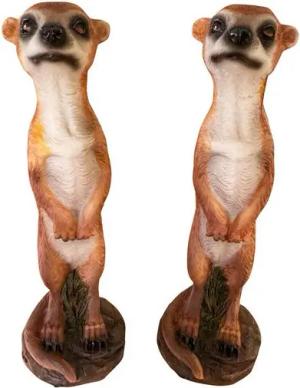 Online-Fuchs Gartenfigur Erdmännchen Deko Figuren im Set für den Garten - Wetterfest, Gartenfiguren aus Kunstharz für den Außenbereich
