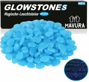 MAVURA Dekosteine GLOWSTONES Magische Leuchtsteine Leuchtkiesel Fluoreszierende Steine, Garten Aquarium Kieselsteine leuchtend Glow in the Dark [100 Stück]