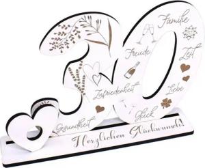 Dekolando Deko-Buchstaben Aufsteller Zahl 30 Geburtstag Herzlichen Glückwunsch Geldgeschenk (weiß, 3tlg), 17 x 24 cm