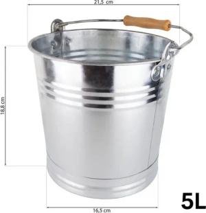 Prima-Online Mülleimer Zinkeimer 7-15 Liter mit Holzgriff Eimer auch Dekoeimer Metalleimer, Volumen 5L