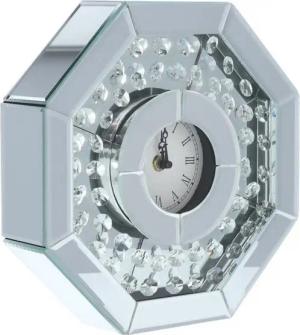 Online-Fuchs Tischuhr moderne Standuhr aus Spiegelglas mit Kristalldiamanten bestückt - Römisches Ziffernblatt - 26 cm groß - Wohnzimmer