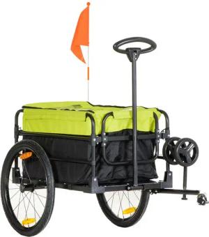 HOMCOM Fahrradlastenanhänger 2-in-1 Fahrradanhänger, mit 20 Zoll-Luftreifen 40 kg Belastbarkeit, bis 40 kg Belastbar, Oxford, Gelb