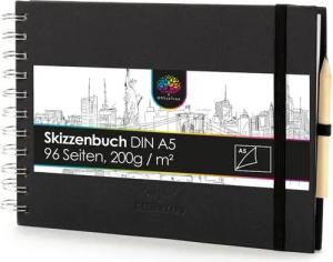 OfficeTree Malkreide Skizzenbuch A5 quer, (Set), 96 Seiten 48 Blätter - Sketchbook 200g - Weißes Blanko Papier