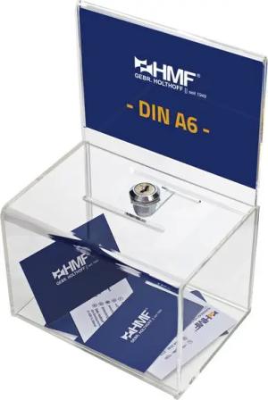 HMF Geldkassette Acryl Spendenbox 4691, Box mit DIN A6 Blatteinschub 15,5 x 11 x 11 cm, transparent