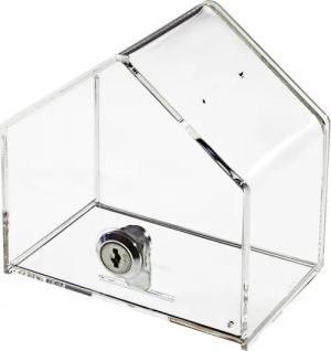 HMF Geldkassette Spendenbox 46911, Acryl Spendenhaus mit Schloss, 13,8 x 12,5 x 9 cm, transparent