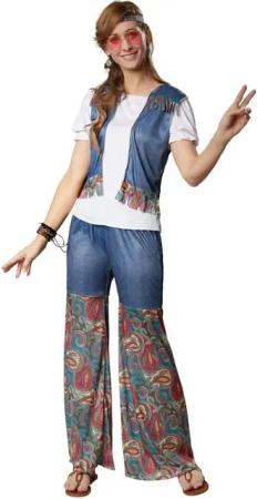 dressforfun Hippie-Kostüm Frauenkostüm Groovy Flower Girl, Outfit in Jeans- und Ornamentenoptik