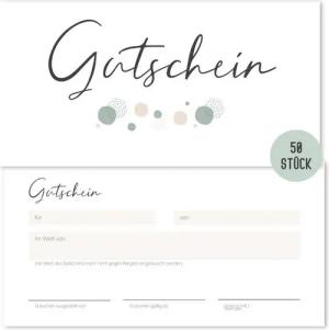 Things of Happiness Geschäftspapier 50 Blanko Gutscheine zum Ausfüllen, Gutscheinkarten, Geschenkgutschein für Nagelstudio, Friseur, Massage, Kosmetik