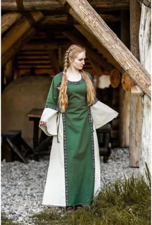 Leonardo Carbone Ritter-Kostüm Mittelalter Baumwollkleid Grün/Natur "Angie"