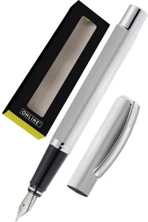 Online Pen Füller Vision Füllhalter, (aus gebürstetem Aluminium, hochwertiger Füllfederhalter mit Iridium-Feder), in Geschenkbox
