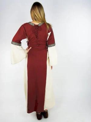 Leonardo Carbone Ritter-Kostüm Mittelalterliches Kleid mit Bordüre "Sophie" - Natur/Rot