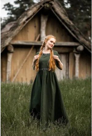 Leonardo Carbone Ritter-Kostüm Kurzarmkleid mit Bordüre Grün "Ennlin"
