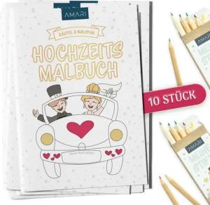 Amari Hochzeitskarte AMARI ® Hochzeitsmalbuch [inkl. Buntstifte ] - Gastgeschenk
