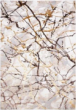 Mazovia Designteppich Modern Teppich für Wohnzimmer - Beige Creme mit Gold, 80 x 150 cm