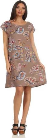 Mississhop Sommerkleid Damen Leinenkleid Kleid 100% Leinen Blumenprint M.328